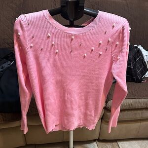 Cato Pink Sweater with Pearl Accents